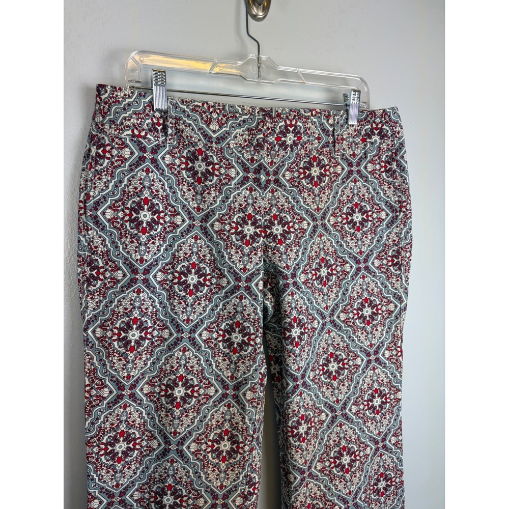 NWOT J Crew City Fit Wide Leg Pants Size 10 Blue Red Geometric Medallion Cotton - Picture 2 of 6